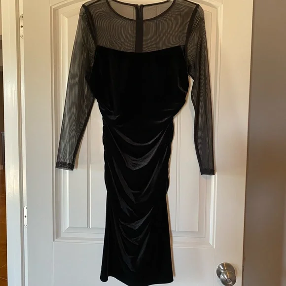calvin klein mesh sleeve dress Calvin Klein Black Long Sleeve Gown Mesh Long Sleeve Mermaid Size 4 Formal
